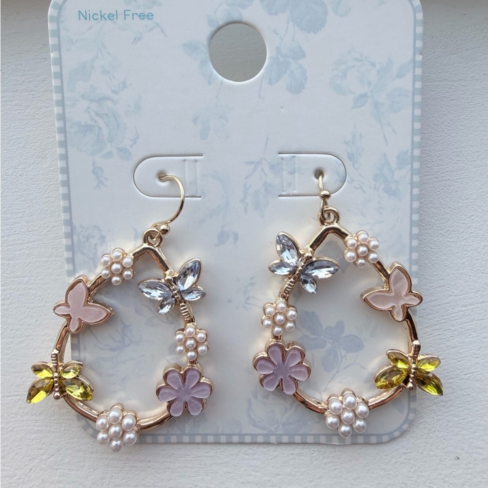 Spring Butterfly and Flower Hoop Earrings